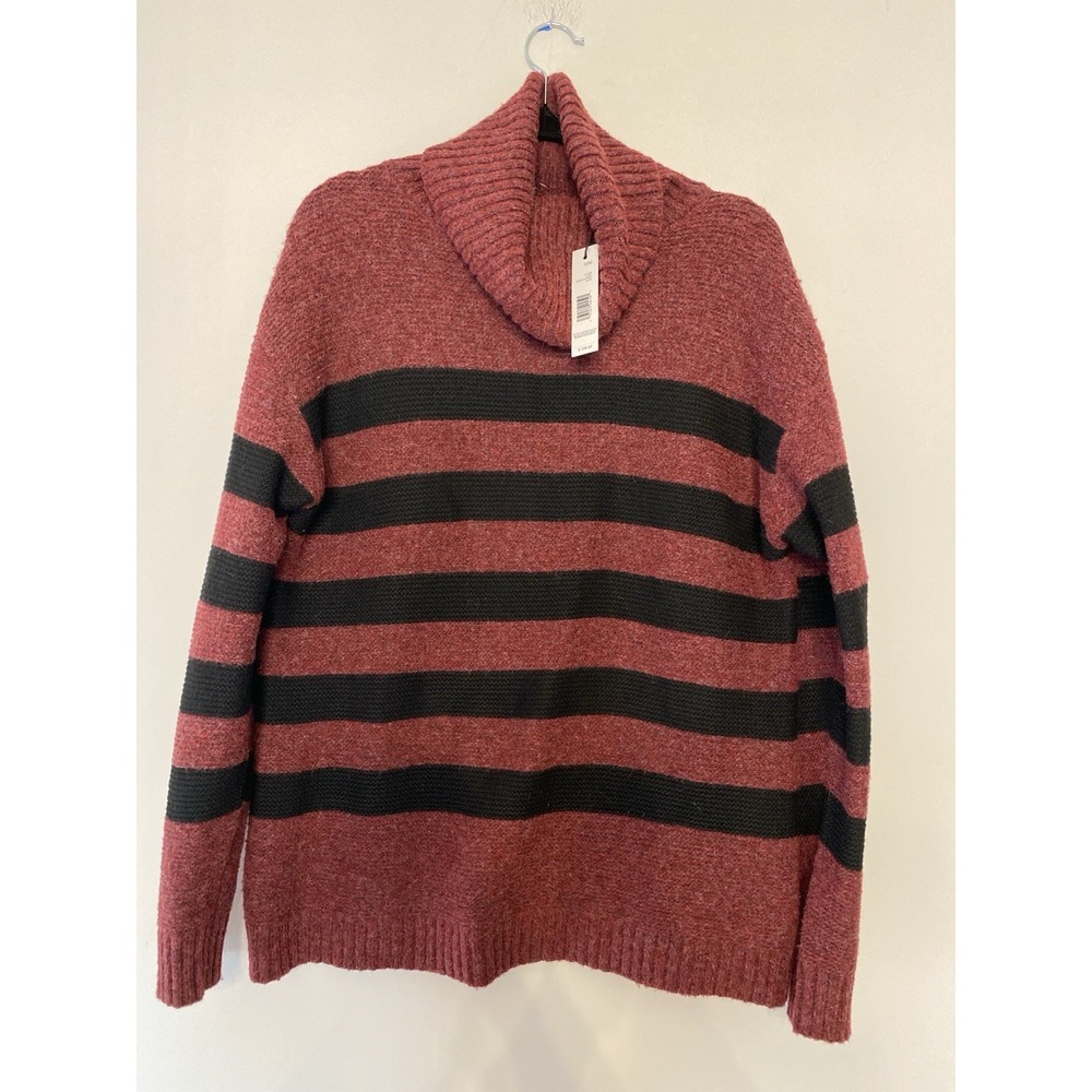 Tahari Bordeaux Red Black Striped Knit Sweater Turtleneck Women's Medium NWT